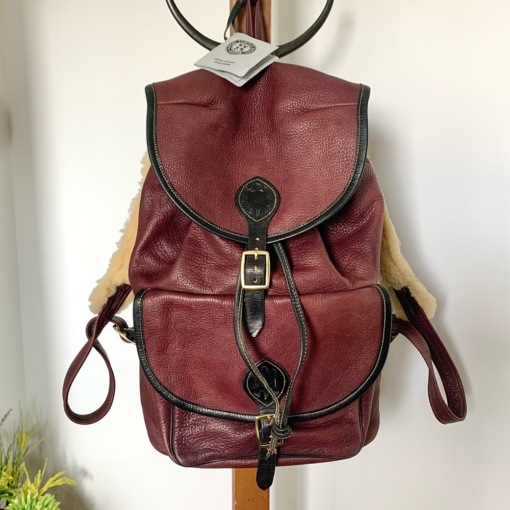 NEW Artisan Handcrafted Leather Shearling Backpack Bag Turtle Ridge wine cream